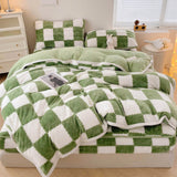 Milk Velvet Chequerboard Quilted Bed Sheet Set