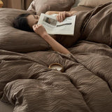 Wavy Jacquard Percale Cotton Duvet Cover Bed Sheet Set
