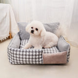 Luxury Houndstooth Cotton-Linen All Seasons Comfort Dog & Cat Sofa Bed