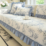 Chenille Floral Ruffle Design Anti-Slip Sofa Cover