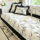 Chenille Floral Ruffle Design Anti-Slip Sofa Cover