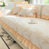 Chenille Floral Ruffle Design Anti-Slip Sofa Cover