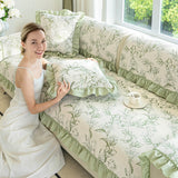 Chenille Floral Ruffle Design Anti-Slip Sofa Cover
