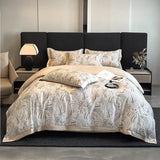 Light-Luxe Botanical Print Cooling Silky Duvet Cover Bed Sheet Set