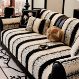 Striped Plush Chenille Thickened Cushion Protector Non-Slip Sofa Cover