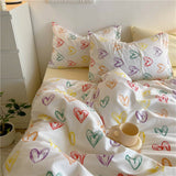 Watercolour Heart Gradient Cotton Duvet Cover Bed Sheet Set