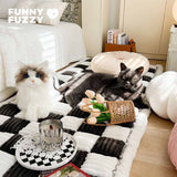 Cream-colored Large Plaid Square Pet Mat Bed